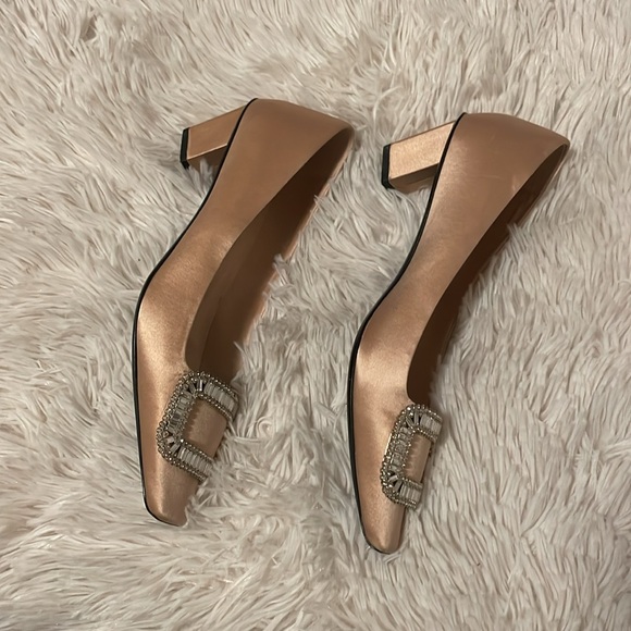 Roger Vivier Belle Pilgrim Buckle Satin Pumps (in blush pink) - Picture 7 of 11